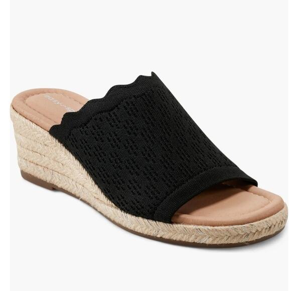 New EASY SPIRIT Shanice Wedge Espadrille Slide Sandal Women’s SIZE 8 WIDE Black - Picture 1 of 9